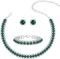 Women Classic Elegant Sparkling Green Rhinestone Crystal Choker Necklace Earrings Bracelet Jewelry Set for Wedding Bridal Bridesmaids Party (Green (Silver))