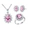 Uloveido Wedding Jewelry Sets for Brides Women&#39;s Pink Crystal Necklace Earrings Studs and Rings Jewelry Set T466