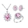 Uloveido Wedding Jewelry Sets for Brides Women's Pink Crystal Necklace Earrings Studs and Rings Jewelry Set T466