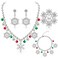 Jadive 4 Piece Christmas Snowflake Bell Jewelry Set Red Green Christmas Festive Snowflake Bell Pendant Necklace Bracelet Dangle Earring Crutch Brooch Pins Present for Women