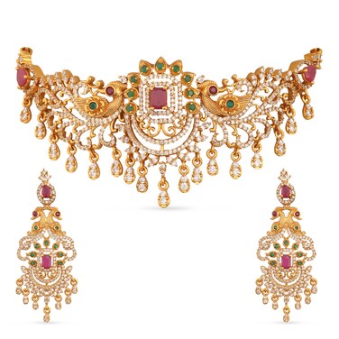 TARINIKA Antique Gold Plated Anuradha Choker Set with Peacock Design - Indian Jewelry Sets for Women   Perfect for Ethnic Occasions   Traditional Indian Choker Jewelry set   1 Year Warranty*