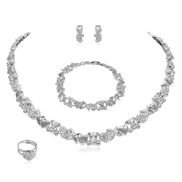 SYHOL Gold Jewelry Sets for Women 18K Gold Filled Jewelry Necklace Set Wedding Bridal Fashion Jewelry Sets Women Accessories Bracelets Earrings and Rings Sweetheart Gifts (silver33)