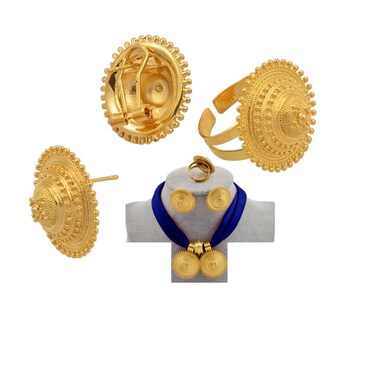 N-Made Beautifull Ethiopian Jewelry for Women Set - Ethiopian Traditional Jewelry - Eritrea Gold Jewelry - DIY Rope Chain Ethiopian Jewelry Set Gold Color Eritrea Ethnic Style Pendant Earrings Ring