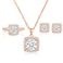 XBRN Necklace/Earrings/Ring Engagement Jewelry Set for Women,18K Rose Gold Plated Halo CZ Hypoallergenic Wedding Jewelry Pack of 3 (C-Rose gold plated, 6)