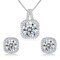 Cubic Zirconia Earrings and Necklace Set for Women 14K White Gold Plated Square Jewelry Set for Women Silver Pendant Necklace Hypoallergenic Stud Earrings Set Jewellery Gift