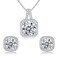 Cubic Zirconia Earrings and Necklace Set for Women 14K White Gold Plated Square Jewelry Set for Women Silver Pendant Necklace Hypoallergenic Stud Earrings Set Jewellery Gift