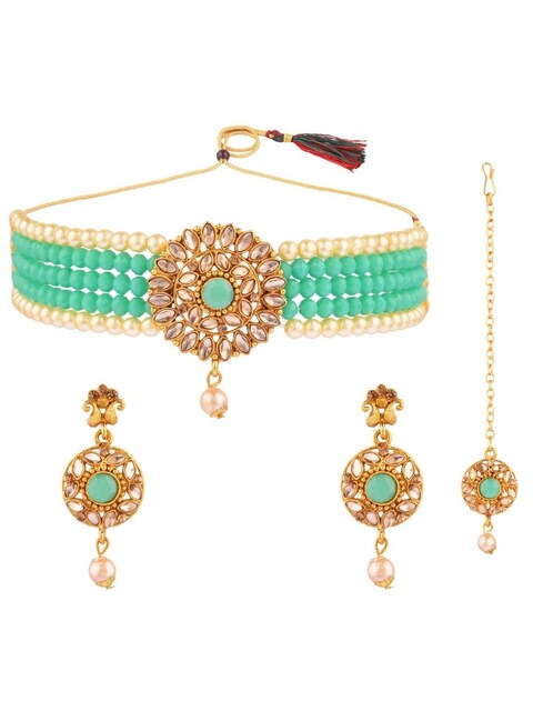 Efulgenz Crystal Pendant Choker Necklace Earrings Bollywood Indian Jewelry Set for Women