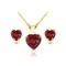 B. BRILLIANT Necklace and Earrings for Valentines Day Yellow Gold Flashed Sterling Silver Synthetic Ruby Heart Solitaire Jewelry Set for Women Bridesmaids