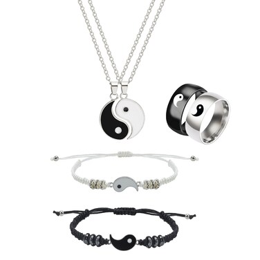 Peutlhomy 6 Pieces Matching Yin Yang Necklace Set for Women Yin and Yang Necklaces Bracelets Yin Yang Tai Chi Ring for Friendship Boyfriend Girlfriend Bff Necklace for 2 (Yin yang set)