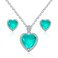 Simulated Paraiba Tourmaline Stud Earrings and Pendant Necklace, Halo Heart Shape Jewelry Set for Women, Platinum Plated Y3524 (Y3524-Green)