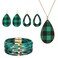 INENIMARTJ Green and Black Buffalo Plaid Jewelry Set for Women 4 Pieces Faux Leather Earrings Necklace Bracelet Set Leather Bracelet Dangle Leather Earrings Glitter Jewelry Set (green and black)
