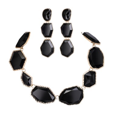 FANZE Colorful Gemstones Jewelry Set for Women, Big Irregular Gemstones Statement Necklace Dangle Earrings Costume Jewelry Set