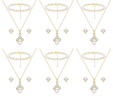 OTTFF Bridesmaid Jewelry Set For Wedding Gift 6 Sets 18k Gold Plated With Pearl Necklace Earrings Bracelet Set for Women