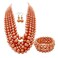 iSPECIAL Colorful Faux Pearl Jewelry Set for Women Layered Chunky Necklace, Earrings, and Bracelet Fashion Costume Jewelry Set (Orange pearl necklace set)