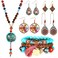 Kigeli Bohemian Retro Dangle Jewelry Set Boho Retro Rhinestone Drop Earrings Multi-layer Beaded Leather Bracelet and Turquoise Bead Necklace Jewelry for Women(Elephant)