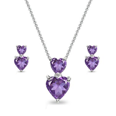 GemStar USA Necklace and Stud Earrings for Valentines Day Sterling Silver African Amethyst Friendship Heart Jewelry Set for Women Bridesmaids Birthday Gift