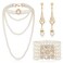 3 Pcs 1920s Pearl Jewelry Set Including Pearl Necklace Dangle Rhinestone Pearl Dangle Earrings 20s Pearl Bracelet Multilayer Imitation Pearl Necklace Bracelet for Women Halloween Party(Novelty)