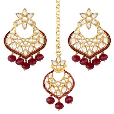 Aheli Traditional Dangle Earring Maang Tikka Ethnic Festive Indian Bollywood Wedding Jewelry Set for Women Girls