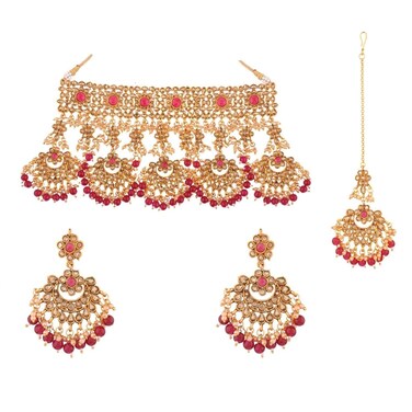 Efulgenz Bridal Jewelry Set for Wedding Indian Style Indian Jewelry Choker Kundan Crystal Choker Necklace Dangle Earrings Bridal Jewelry Set for Women