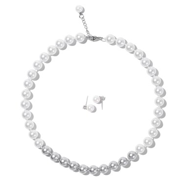 LZMEI Faux Hand Knotted Glass Imitation Pearls Necklace Earring Jewelry Sets Varios colores for Women 02 (10MM,16inch,White+Grey)