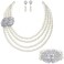 BABEYOND 1920s Gatsby Pearl Necklace Vintage Bridal Pearl Necklace Earrings Jewelry Set Multilayer Imitation Pearl Necklace with Brooch (Style 4-Silver)
