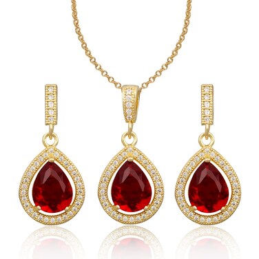 Teardrop Jewelry Set Small, Gemstone, Cubic Zirconia