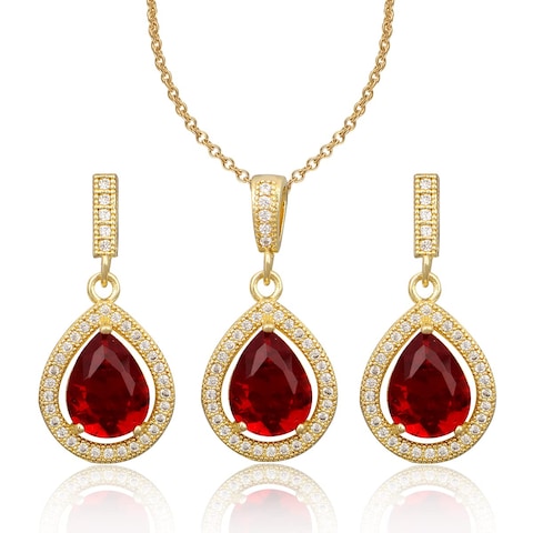 Teardrop Jewelry Set Small, Gemstone, Cubic Zirconia