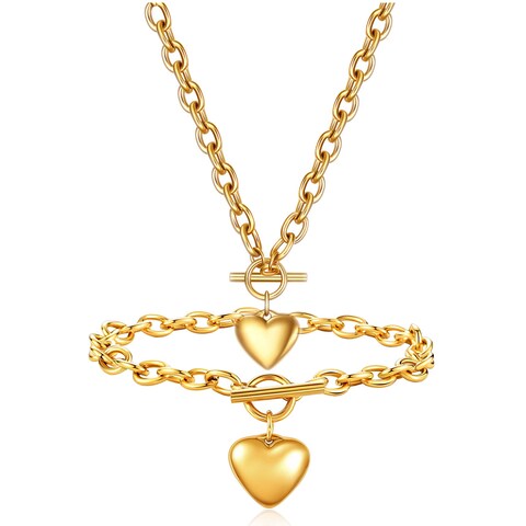 MYNENEY 14K Gold Initial Chain Bracelet for Women Stainless Steel Toggle Chain Jewelry Set (Gold)