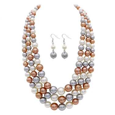 We We Three Layers Faux Pearl Necklace for Women Multi strand Pearl Necklace Earrings Set 1920s Pearl Costume Jewelry (champagne multicolor pearl necklace set)