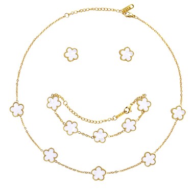 AmorArtSky Lucky Clover Necklace Jewelry Sets,18K Gold Plated Flower Design Five Leaf Bracelet,Clover Necklace Pendant,Clover Earrings for Women Lucky Gifts for Mom,Wife, Daughter,Friends