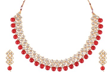 Efulgenz Indian Jewelry Sets for Women Indian Jewelry Bollywood Faux Pearl Crystal Choker Kundan Necklace Earrings Wedding Jewelry Set (Red) Christmas Gifts for Women