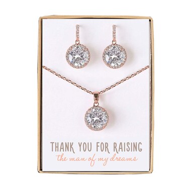 A+O Gift for Mom, Mother in Law - Necklace and Earrings Jewelry Set in Rose Gold