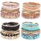 MILACOLATO 4 Sets Boho Bracelets for Women Multi-Color Layered Stackable Natural Beaded Bracelets Adjustable Stretch Bohemian Bracelets 4 pcs