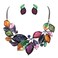 Rosemarie &amp; Jubalee Women's UnbeLEAFable Statement Enamel Crystal Resin Leaf And Vine Necklace Earrings Set (Wide Style Multicolored On Hemitate Tone, 16"+3" Extender)