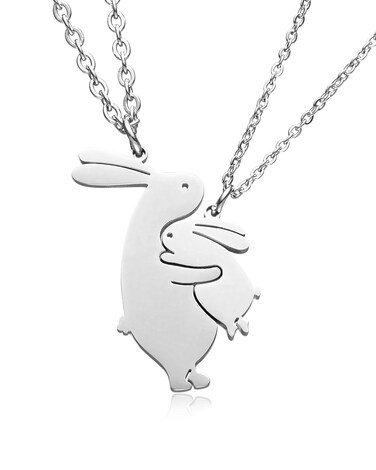 HOFOYA Rabbit Matching Mom and Daughter Necklace 2 - Grandma and Teen Granddaughter Necklace Set 2 Cute Cartoon Bunny Family Love Match Necklace Set of 2 Jewelry Gifts for Women