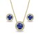 B. BRILLIANT Yellow Gold Flashed Sterling Silver Created Blue Sapphire Round Halo Necklace &amp; Earrings Jewelry Set for Women