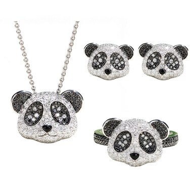 RUOFFETA Panda Jewelry for Women, Cubic Zirconia Panda Earrings Panda Necklace Panda Ring Panda Jewelry(Set)