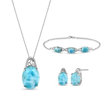 Stauer - Women's Sea of Love Larimar Collection, Pendant, Earrings, and Bracelet