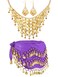 Hicarer Women Belly Dance Gypsy, Gold Hip Skirt Scarf Wrap Belt, Gold Necklace and Earrings Jewelry for Cosplay (Purple)