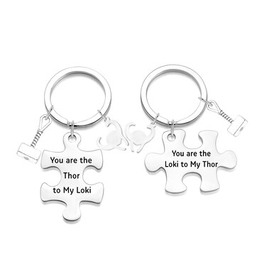 ZWYQWN Thor and Loki Friendship Keychain Set Loki Alligator Necklace For Women Loki Lover Cosplay Jewelry Best Friend Gift (loki to my thor puzzle K set)