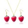 Dreuyet 3D Simulated Fruit Red Strawberry Necklace Earring Set for Women Sweet Fruit Charm Earrings Necklace Cute Food Fruit Strawberry Dangle Earrings (Gold)