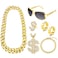 THUNARAZ 80s 90s Hip Hop Costumes Outfit,Fake Gold Chain Bracelet Money Chain DJ Punk Sunglasses Clip on Earrings Finger Ring Dollar Sign Pendant Necklace for Men Women Rapper Accessories Style A