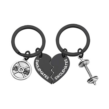 SEIRAA Keychain Workout Jewelry Fitness Gift Weightlifting Keychain Fitness Couples Gift Friendship Keychain (keychain black)