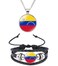 QTAOEIONG Venezuela Flag Metal Necklace and Alloy Leather Braided Rope Bracelet Bangle Set for Men Women (Yellow Venezuela)