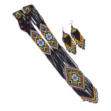 Weavish Native American Style beaded necklace for women Boho Statement Designer Jewelry Handmade Seed bead Long with necklace and earrings (Pink)