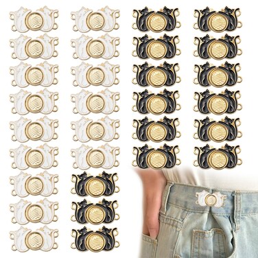 30 Pairs Cute Cat Button Sewing Pins for Jeans Detachable Waist Body Fit Tightener Adjustable Waist Instant Buttons Pins for Women Loose Jeans Skirt Pant