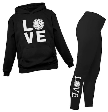 Matching Volleyball Hoodies &amp; Leggings for Women Teen Girls Fans Team Players Love Hoodie &amp; Legging Set Black Small/Black Small