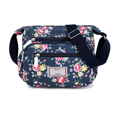 WITERY Crossboby Bag for Women - Waterproof Nylon Floral Shoulder Bag Multi-Pocket Handbags Messenger Bag with Adjustable Strap, Casual Ladies Zipper Medium Tote Bag Roomy Travel Purses Hobo Bag