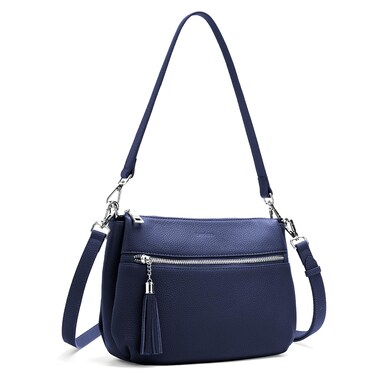 befen Genuine Leather Small Crossbody Hobo Bags for Women, Women's Shoulder Purses Handbag with Tassels Navy Blue