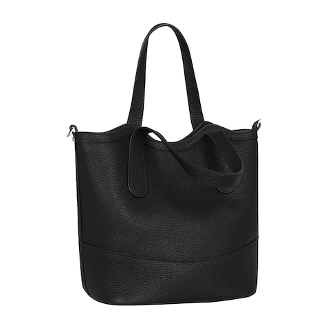 Iswee Picotin Bag Soft Leather Bucket Bag Shoulder Bag Black Hobo Bag Genuine Leather Handbags for Women Tote Crossbody (Black)